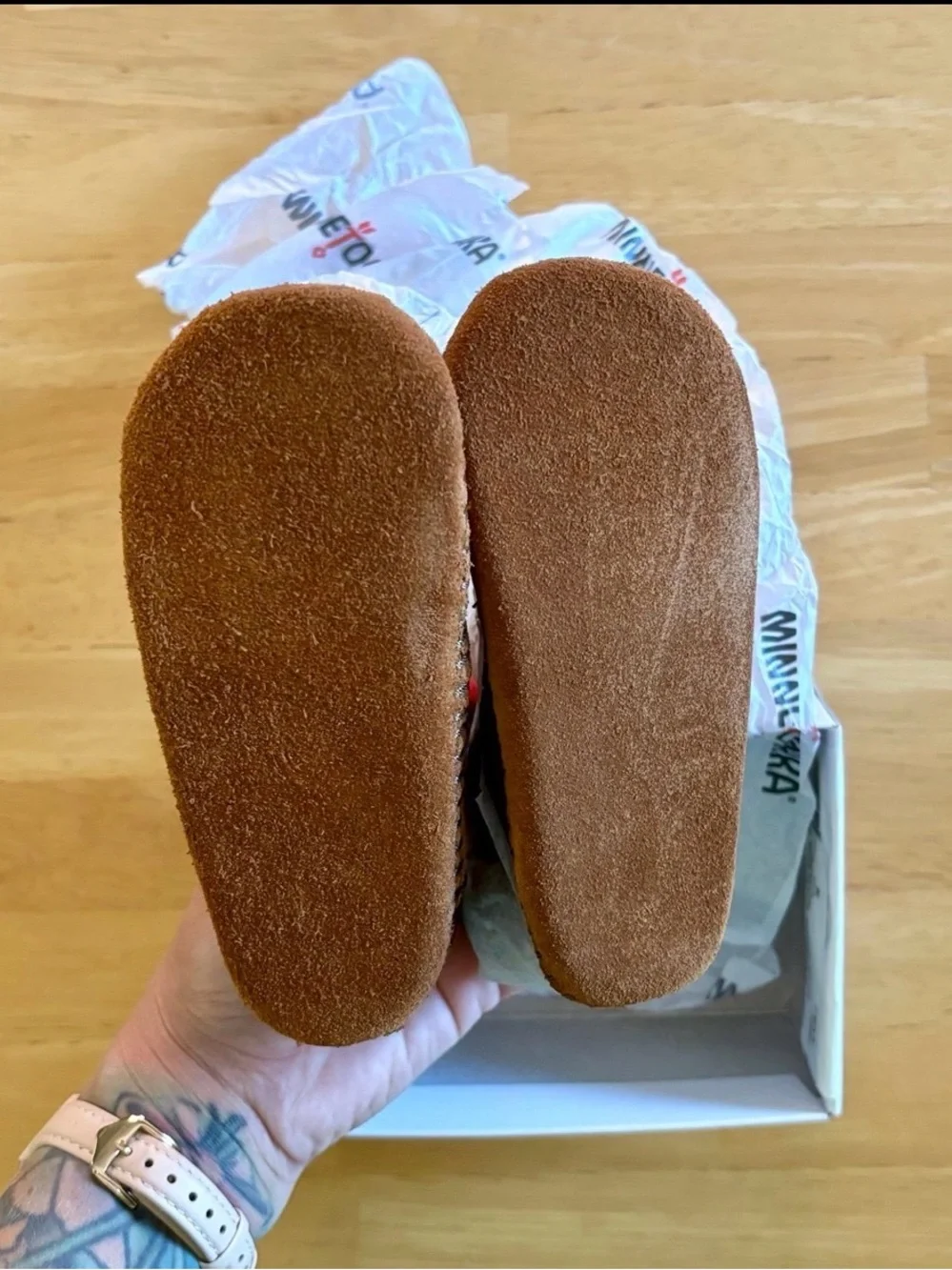 Minnetonka Brown Suede Fringe Kids Moccasin